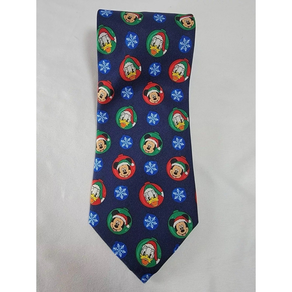 Men's Neck Tie Disney Navy Mickey Donald Snowflake Christmas 56 x 4